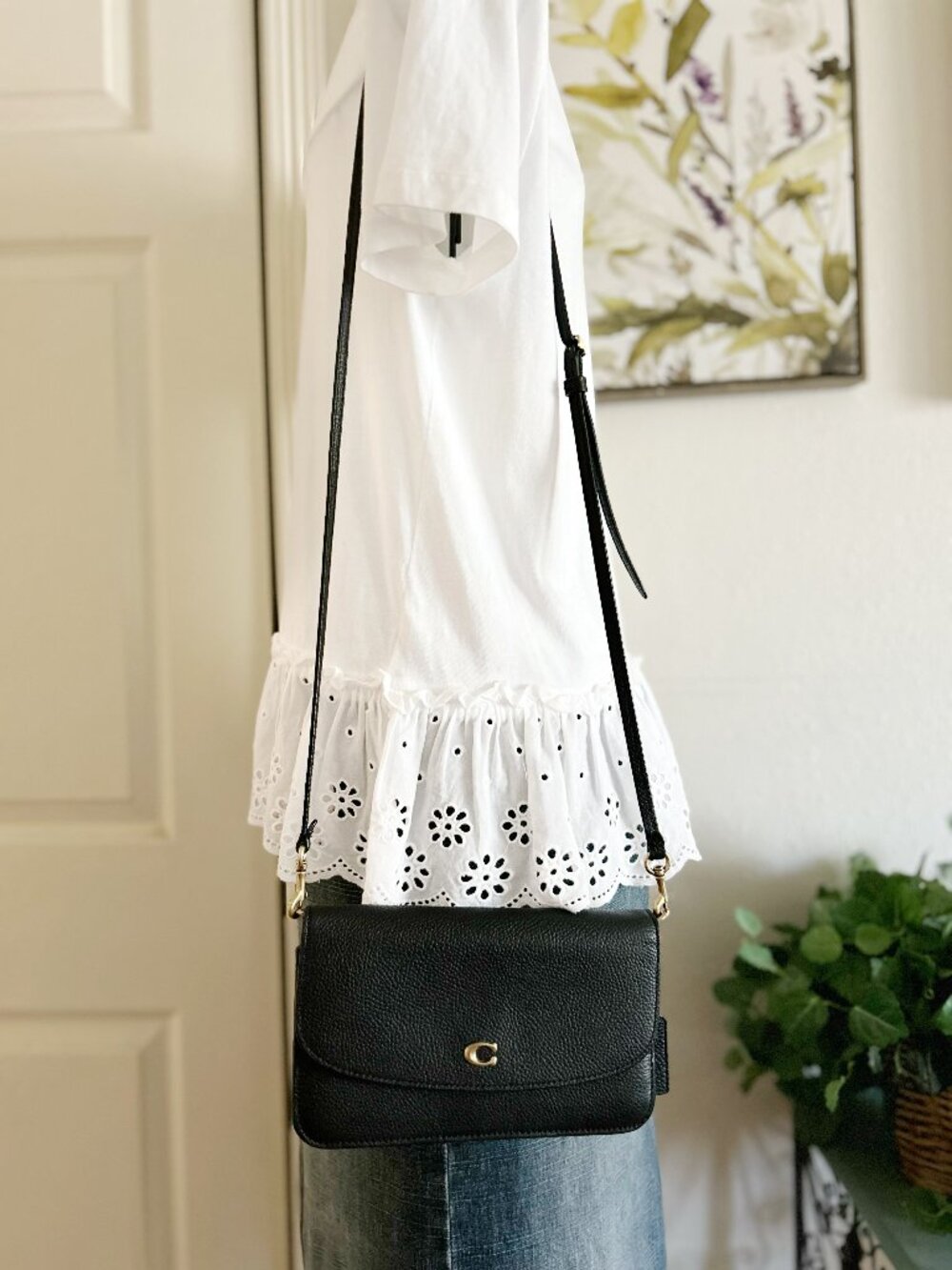 Coach Black Pebbled Leather Crossbody with Gold C
